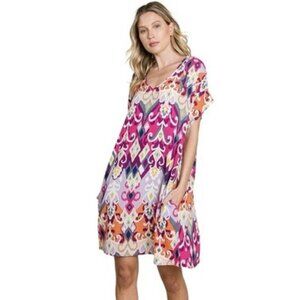 Cotton Bleu Women's Multi Color Shift Dress Pockets Size L